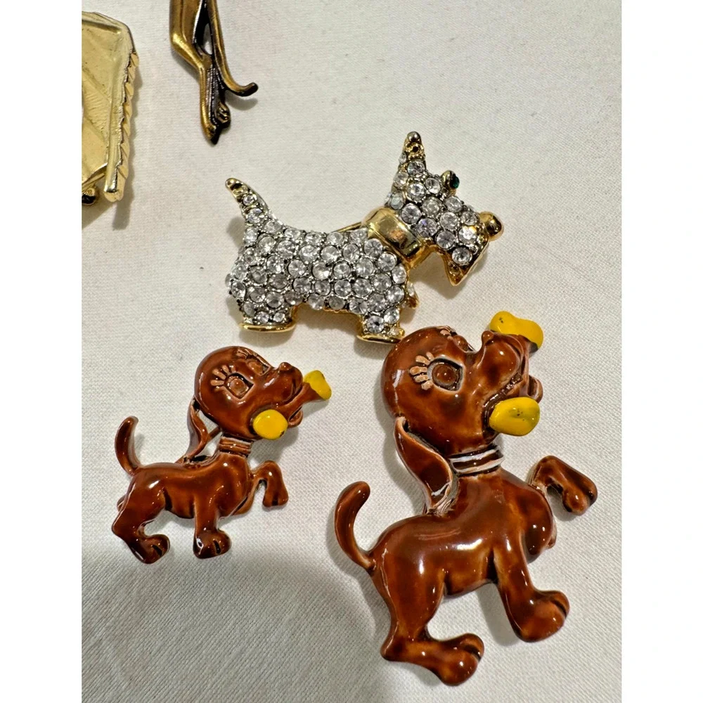 16 Vintage All DOG Brooch Pin Lot Some Signed Celluloid Moveable Enamel AJC ++